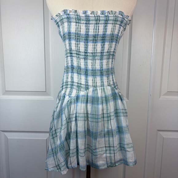 RSQ Strapless Dress in Blue and White Check - Picture 2 of 3